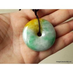 Vintage chinese Jade Donut pendant,  Old Tri-Color Jade Pi Disc,  Natural Jadeite Jade disc Pendant,  Jade tricolor White