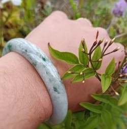 Authentic Natural Gray and Green Jadeite Jade Bracelet -Certified- 59.5mm - 2.34" 翡翠 Fei Cui.