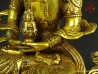 Old gilt and jeweled bronze statue of Amitayus Buddha,  Gilt bronze 30cm - 11.81",  sealed on base with Qian Long mark.