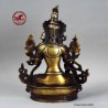 Antigua estatua de bronce de Bodhisattva Tara Blanca, Buda en bronce dorado con joyas de turquesa y rubíes 22.5cm - 8.8"