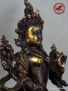 Antigua estatua de bronce de Bodhisattva Tara Blanca, Buda en bronce dorado con joyas de turquesa y rubíes 22.5cm - 8.8"