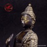 Antigua estatua de Buda Shakyamuni Abhaya Mudra en bronce con base sellada y marca de consagración mitad 1900a