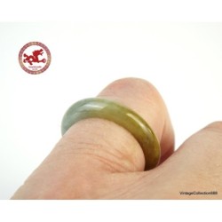 Anillo de Jade Amarillo US 7 - 17.4mm, Anillo de Jadeíta natural, Anillo de Jade Marrón y Verde claro, Sin tratar