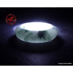 Natural White Green Jade Ring US 9.25 - 19.2mm,  White & Green Jadeite Jade Ring,  White Jadeite Ring with Dark Green