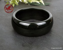 Wide Dark Green Natural Jade Bracelet,  Hetian Nephrite Jade Bracelet 62mm - 2.44",  Certificate Included