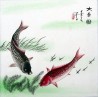 Koi Acuarela pintura a mano china, pintura china Koi Carpa Pez, Koi pintura firmada 16"