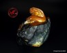 Old Chinese stone Seal,  Natural Shoushan Stone of 4.1" orange brown with black veins with carved Dragon