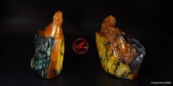 Old Chinese stone Seal,  Natural Shoushan Stone of 4.1" orange brown with black veins with carved Dragon