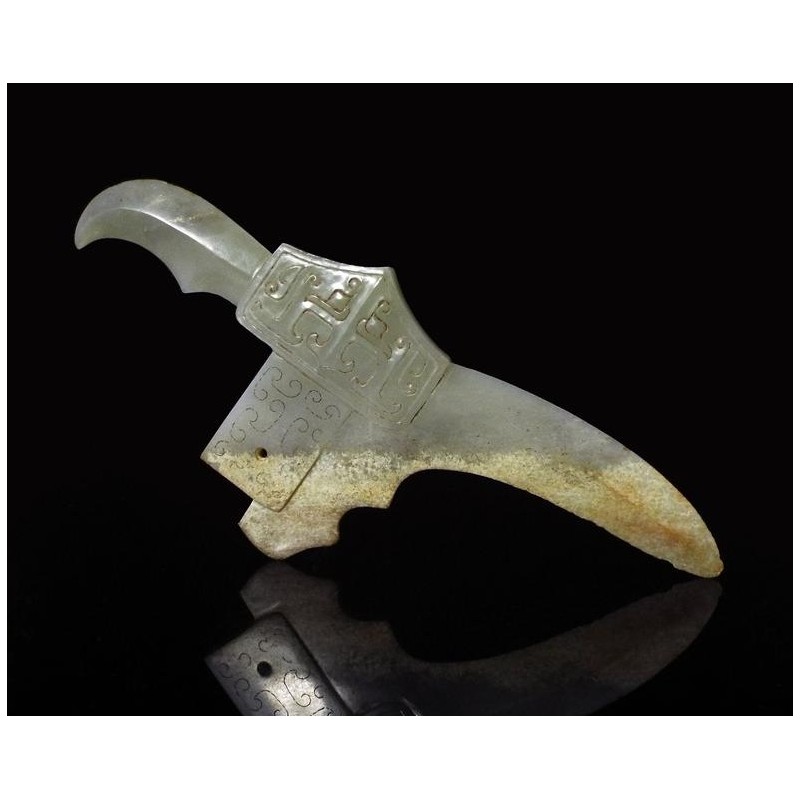 Archaic ceremonial Jade Axe Weapon,  Chinese Hetian Jade GE Dagger-Axe,  Dynasty Zhou (1122 bC-249 bC)