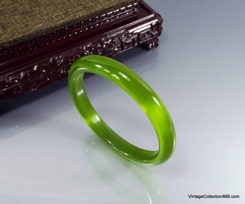 Brazalete efecto ojo de gato verde 57 mm - 2,24", brazalete delgado morado de cristal verde hierba para niña y mujer