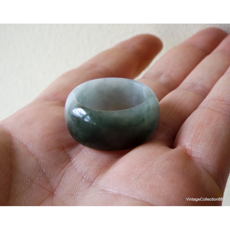 Natural Jade Ring 11.75- 21.3mm. Green and White Jadeite Jade Thumb Ring size US 11.75. Jade ring for men