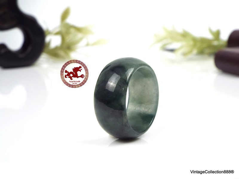 Anillo de jade jadeíta verde oscuro natural, talla US11 - 20,7 mm de ., anillo de jade jadeíta certificado.