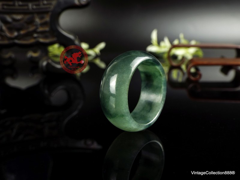 Natural Dark Green Jadeite Jade Ring US 12.25 - 21.6mm,  Certified Jadeite Jade ring. Jade ring for men. Jade thumb ring.