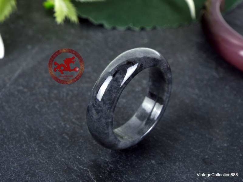 Natural Jadeite Jade Ring US 8.75 - 18.8mm,  Grey black Jade Ring,  smoke gray Jade ring Certified,  women or men Black jadeite