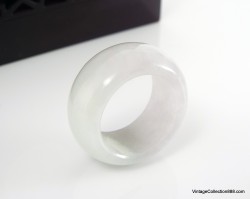 Natural White and green Jadeite Jade Ring US 8.75 - 18.7mm,  Jadeite Jade wide ring,  certified for women