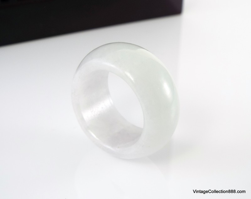 Natural White and green Jadeite Jade Ring US 8.75 - 18.7mm,  Jadeite Jade wide ring,  certified for women