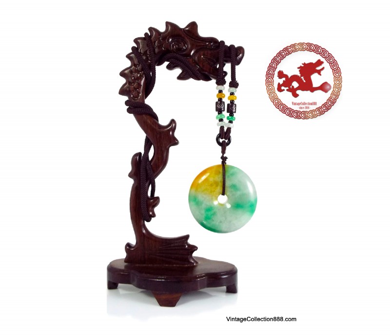 Vintage chinese Jade Donut pendant,  Old Tri-Color Jade Pi Disc,  Natural Jadeite Jade disc Pendant,  Jade tricolor White