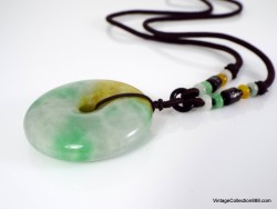 Vintage chinese Jade Donut pendant,  Old Tri-Color Jade Pi Disc,  Natural Jadeite Jade disc Pendant,  Jade tricolor White