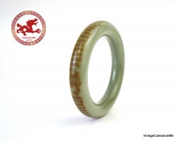 Chinese Hetian Jade Bracelet 59mm-2.32" with engraved sutra prayer to Kwan Yin,  Nephrite Hetian Jade Bracelet