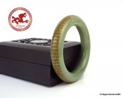 Chinese Hetian Jade Bracelet 59mm-2.32" with engraved sutra prayer to Kwan Yin,  Nephrite Hetian Jade Bracelet