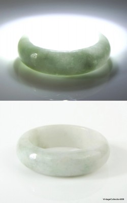 Natural Jadeite Jade Ring US 4.75 - 15.6mm,  White and Green shade Jade Ring,  Certified Untreated Undyed Jade ring