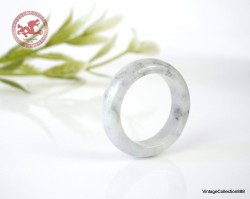 Anillo de Jade Natural US 7 - 17.3mm, Blanco con motas Grises Anillo de Jadeita Natural, Anillo de Jade sin teñir