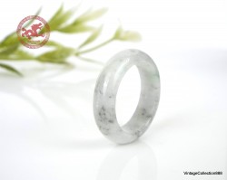 Natural Jade Ring US 7 - 17.3mm,  White with Gray specks natural Jadeite Jade Ring,  Untreated Undyed Jade ring,