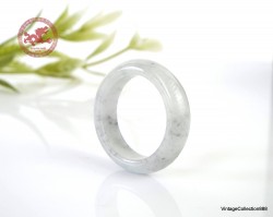 Anillo de Jade Natural US 7 - 17.3mm, Blanco con motas Grises Anillo de Jadeita Natural, Anillo de Jade sin teñir