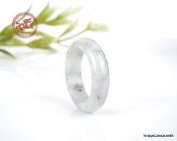 Natural Jade Ring US 7 - 17.3mm,  White with Gray specks natural Jadeite Jade Ring,  Untreated Undyed Jade ring,