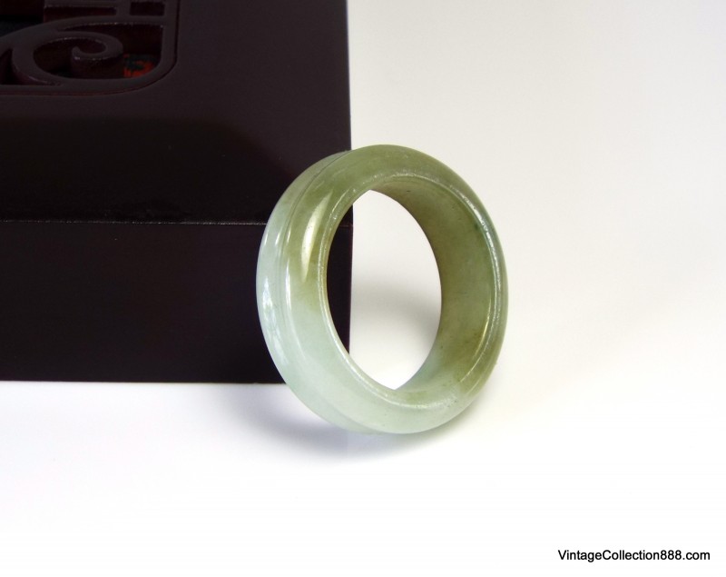 Anillo de Jade Verde y Blanco US 7.5, anillo doble de Jadeíta Natural Grado A verde oliva y blanco