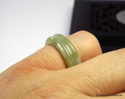 Jade ring Green & White US 7.5,  double ring of Natural Jadeite Grade A,  olive  - CJR69836