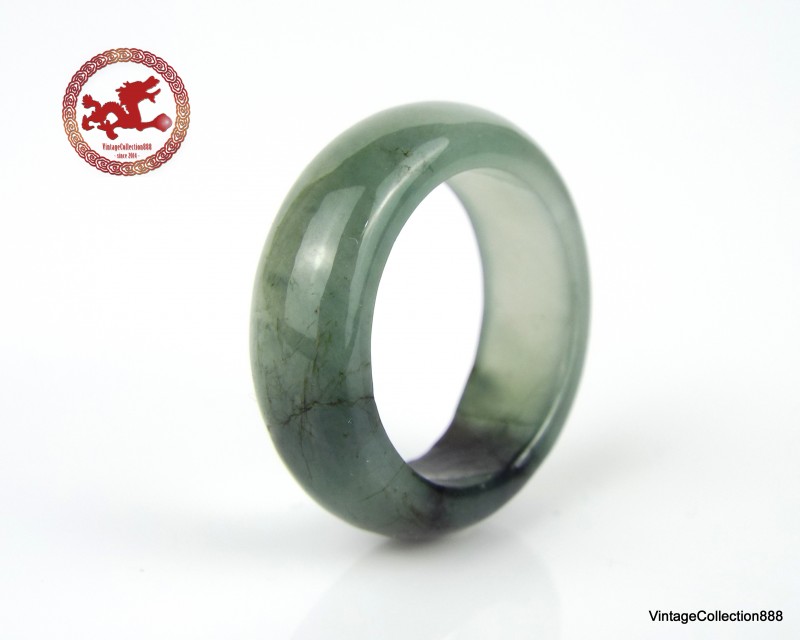 Natural Green Jade Ring US 6.75 - 17mm,  translucent Green Jade Ring,  Untreated Undyed Jadeite Jade Ring