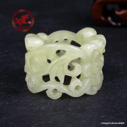 Old Chinese White Hetian Jade Ring US 13.5,  Archer Hetian Jade Ring,  Hollowed Thumb Hetian Nephrite