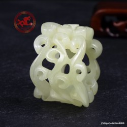 Old Chinese White Hetian Jade Ring US 13.5,  Archer Hetian Jade Ring,  Hollowed Thumb Hetian Nephrite