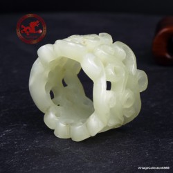 Old Chinese White Hetian Jade Ring US 13.5,  Archer Hetian Jade Ring,  Hollowed Thumb Hetian Nephrite