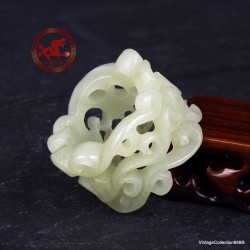 Old Chinese White Hetian Jade Ring US 13.5,  Archer Hetian Jade Ring,  Hollowed Thumb Hetian Nephrite