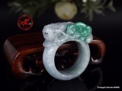 Pixiu Jadeite Jade Ring US 9.75 - 19.6mm,  Natural Jadeite Green,  light Lavender,  Pixiu with certificate