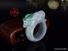 Pixiu Jadeite Jade Ring US 9.75 - 19.6mm,  Natural Jadeite Green,  light Lavender,  Pixiu with certificate