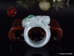 Pixiu Jadeite Jade Ring US 9.75 - 19.6mm,  Natural Jadeite Green,  light Lavender,  Pixiu with certificate