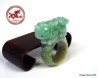 Large Jade Pixiu carved Ring US 10.75 - 20.5mm,  Natural Jadeite Green,  White and Brown Jade Ring Certified Pixiu carving