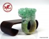 Large Jade Pixiu carved Ring US 10.75 - 20.5mm,  Natural Jadeite Green,  White and Brown Jade Ring Certified Pixiu carving