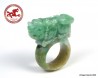 Large Jade Pixiu carved Ring US 10.75 - 20.5mm,  Natural Jadeite Green,  White and Brown Jade Ring Certified Pixiu carving