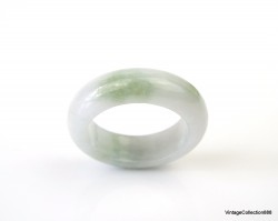 Natural Jadeite Jade Ring US 4.75 - 15.5mm,  White and Green spots Jade Ring,  Certified Untreated Undyed Jade ring