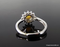 Adjustable Yellow Opal Ring with Flower Shaped Zircons,  US 7.5-8,  Gift for Women