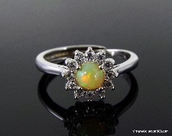 Adjustable Yellow Opal Ring with Flower Shaped Zircons,  US 7.5-8,  Gift for Women