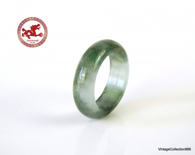 Natural Jade Ring US 5.25 - 15.9mm,  Translucent Icy Green natural Jadeite Jade Ring,  Certified Untreated Undyed