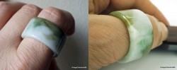 Natural White and Green Jade Ring US 12.25 - 21.6mm Straight Cut Mens Thumb Ring