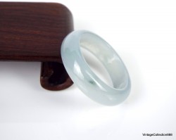 Natural White Bluish Jade Ring US 8.5 - 18.6mm,  white and blue Jadeite Jade band ring,  natural jadeite jade ring