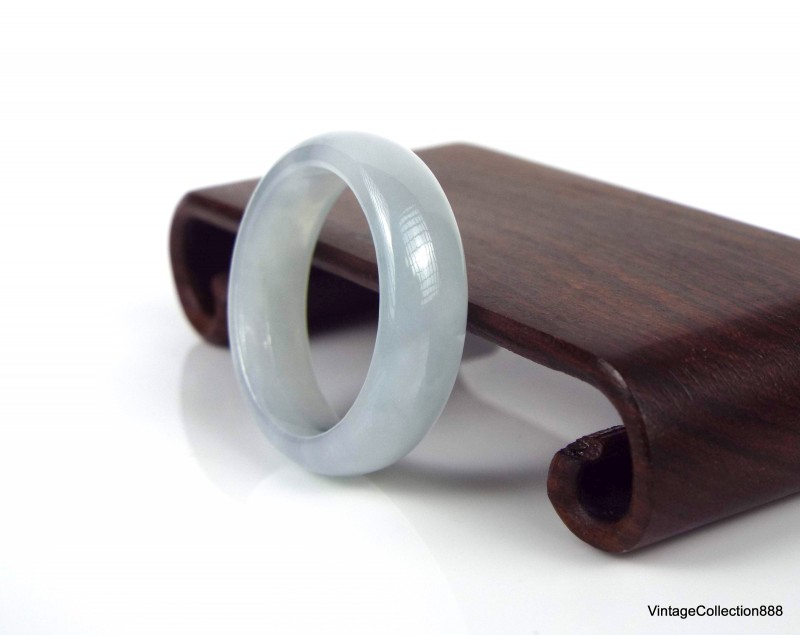 Jade Ring Band US 8.75 - 18.7mm, Natural White Bluish Jade ring, white and blue Jadeite ring for women and girl.