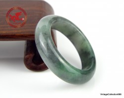 Natural Jade Ring US 6.75 - 17.2mm,  translucent Green Grey Jade Ring,  Untreated Undyed Jadeite Jade Ring